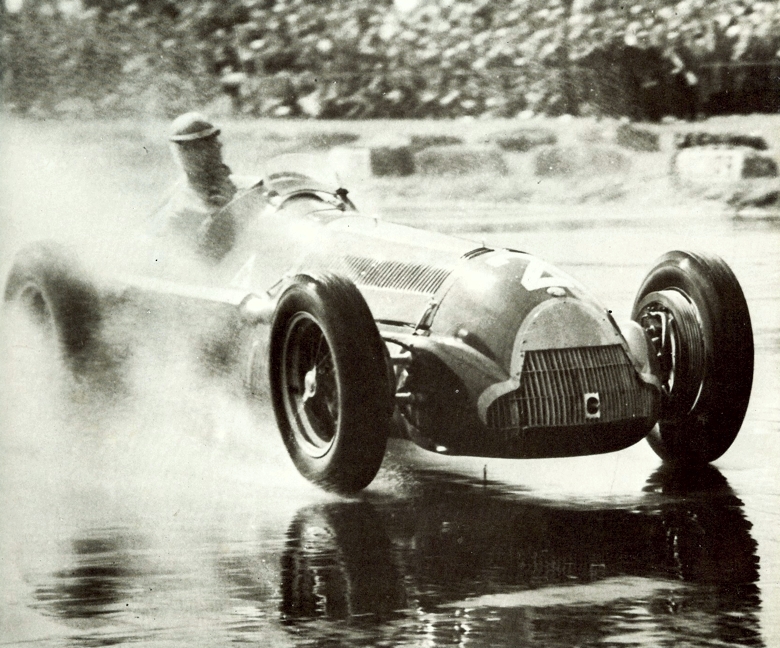 The Italian Doctor of Political Science, Guiseppe Farina racing at Silverstone in 1950