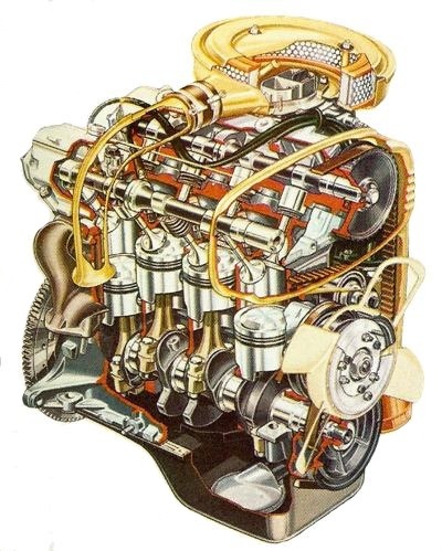 A Twin-Cam version of the Fiat 124 engine, as used in the 124 coupe, 125 and 124 Special T sedans
