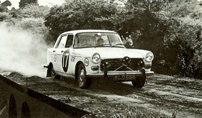 A Peugeot 404 competing in the 1968 East African Rally