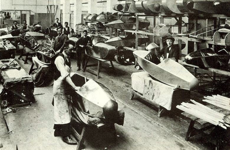 An early photo of the Swallow Sidecar workshops