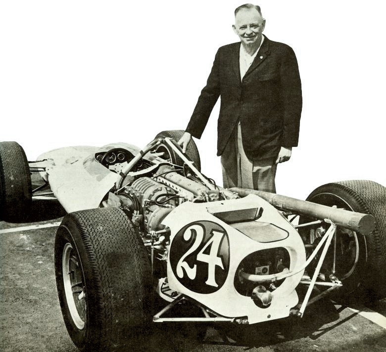 Dale Drake next to an Offy powered Indy Car