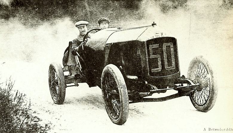 Christaens with his 9.1 liter Excelsior at the 1912 French Grand Prix at Dieppe