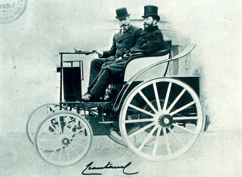 The above photo is circa 1894, and shows Charles Jeantaud posing with the first of his creations, a 4hp electric car