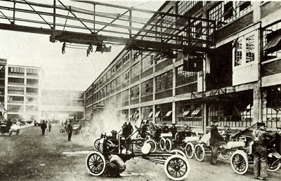Ford Model T's undergoing testing at the Highland Park factory in 1914