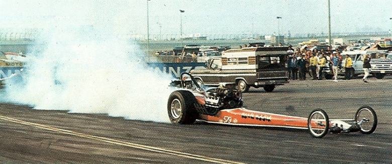 A fueler burns out prior to an actual run on the Ontario Motor Speedway's drag-race strip