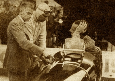 Whitney Straight after winning the 250-mile JCC International Trophy Race at Brooklands in his 2.9-liter Maserati