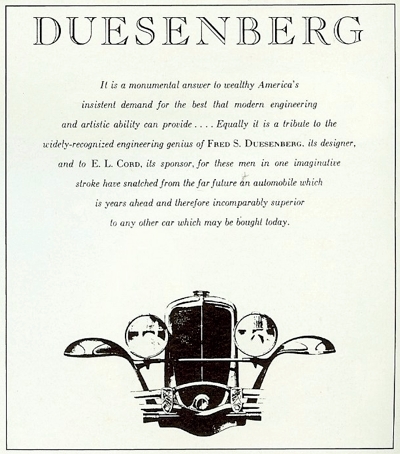 Duesenberg Advertising after the Cord takeover