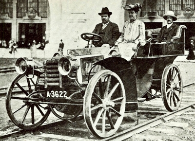 Napier being used on railway tracks, circa 1904